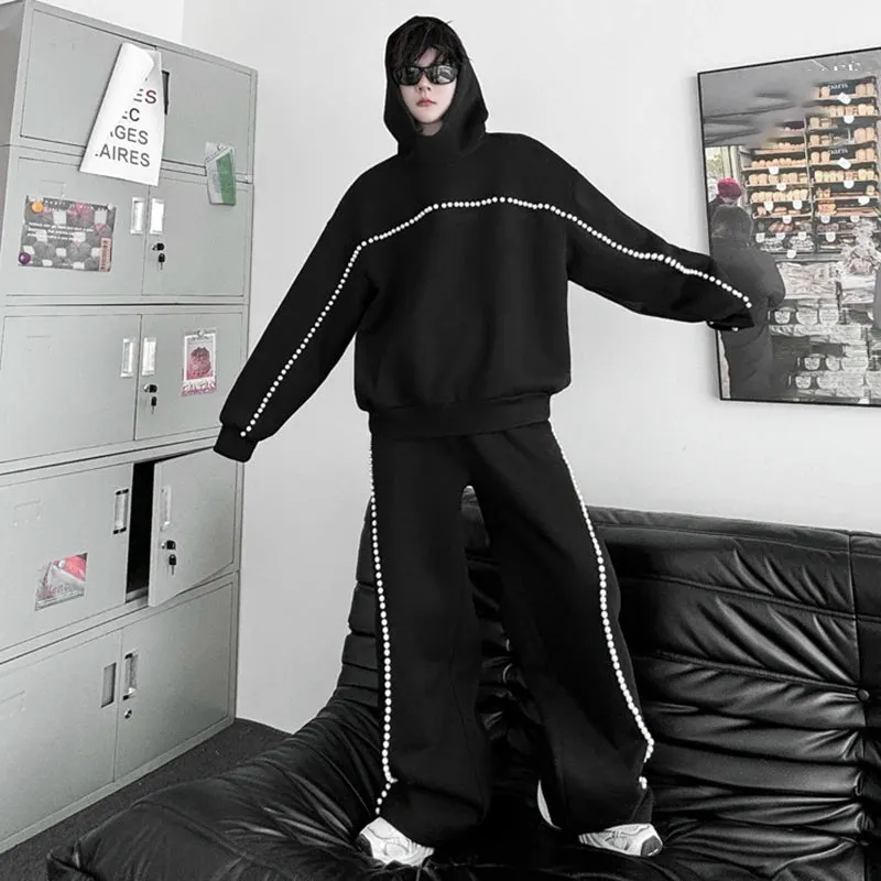 Beads Decor Hooded Pants Set
