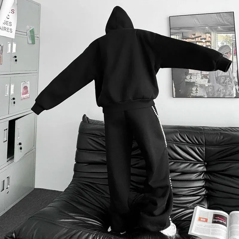 Beads Decor Hooded Pants Set