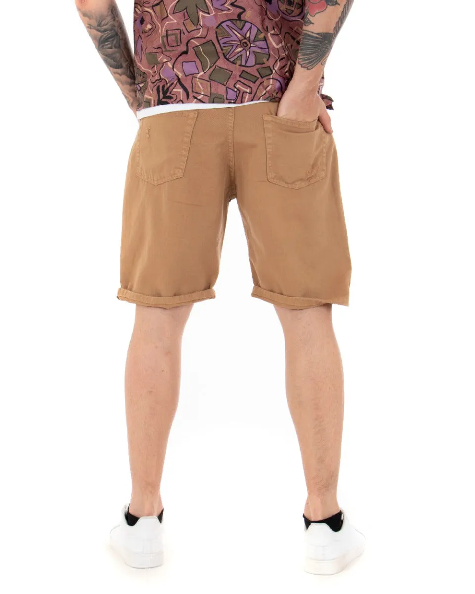 Bermuda Pantaloncino Uomo Corto Tinta Unita Camel Rotture GIOSAL-PC1763A
