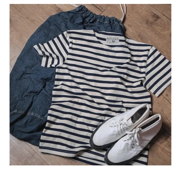 Breton Striped Short Sleeved T-shirt - Retro French Sailor Tee Shirts