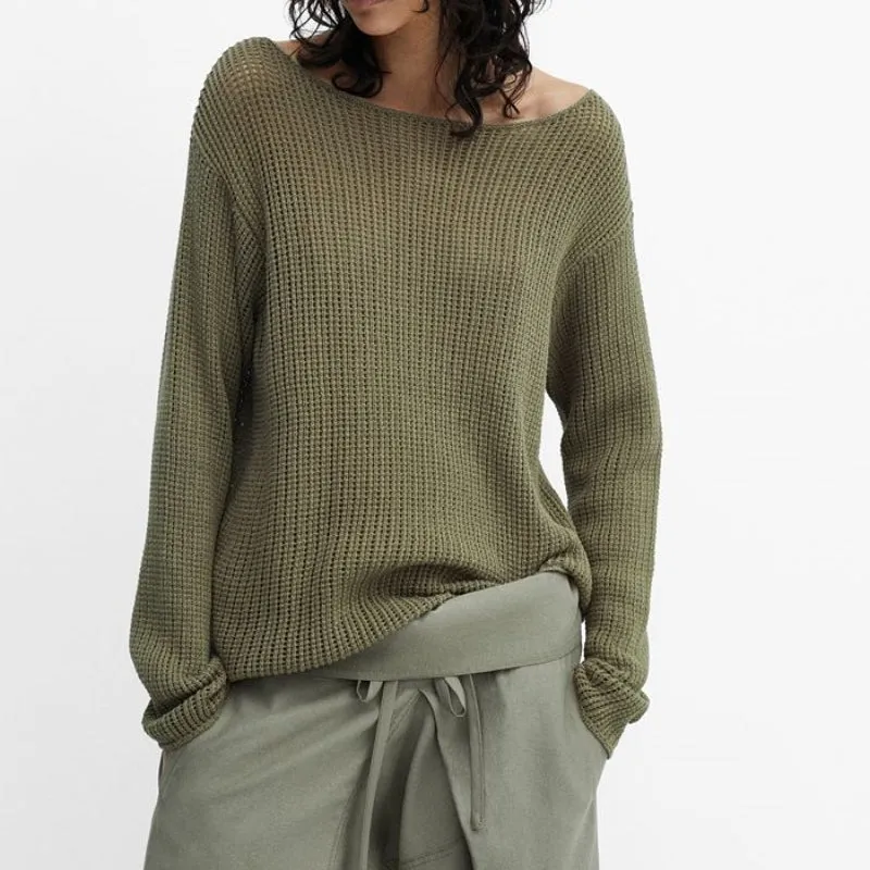 Custom Wool Blend Hollow Out Long Sleeve Pullover Women’s Knitted Sweater