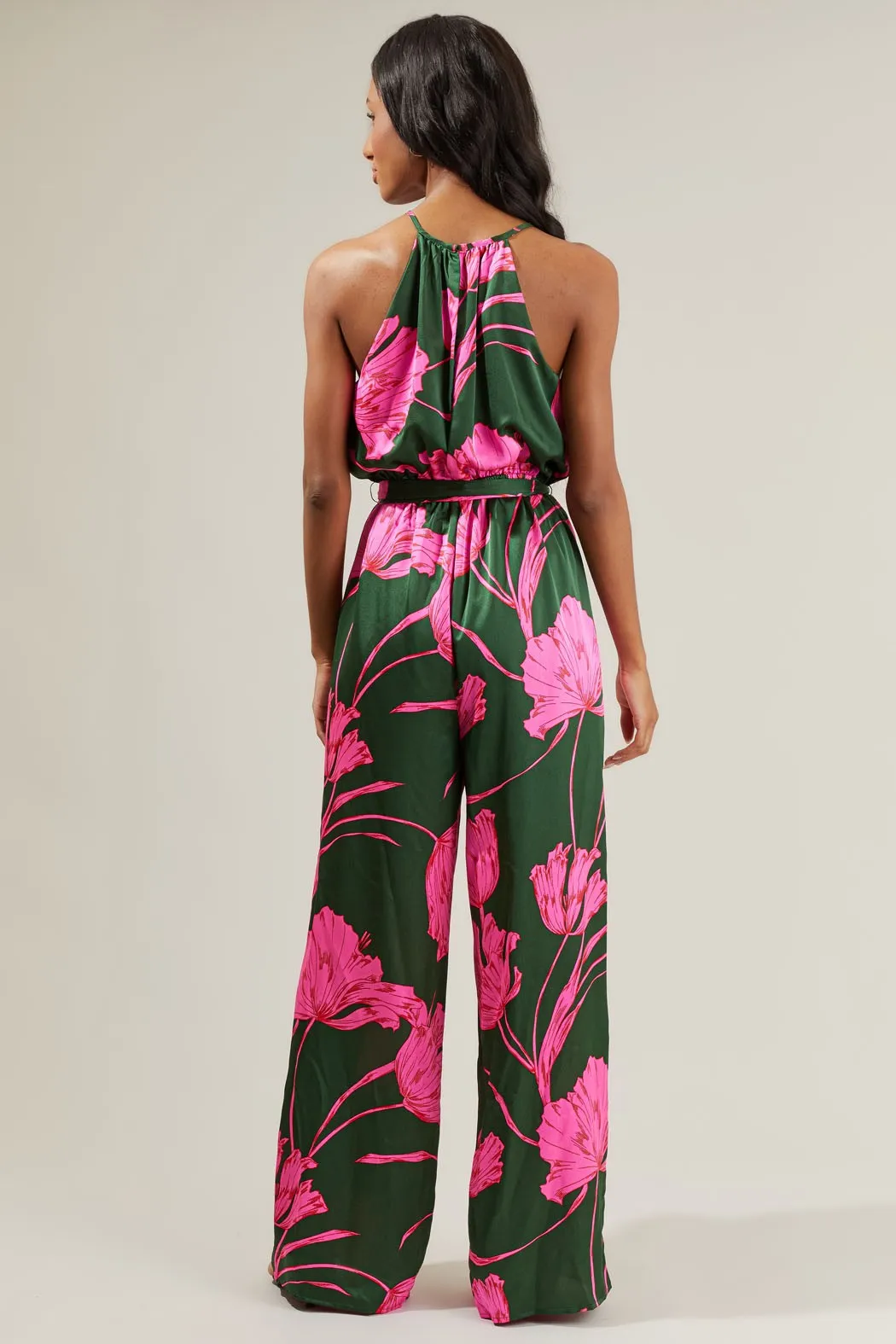 Emerald-Fuchsia Eartha Floral Lighthearted Trapeze Jumpsuit