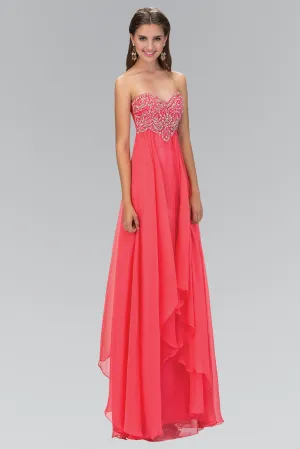 Empire Strapless Sweetheart Chiffon Floor Length Dress with Beaded Bodice GLGL1061