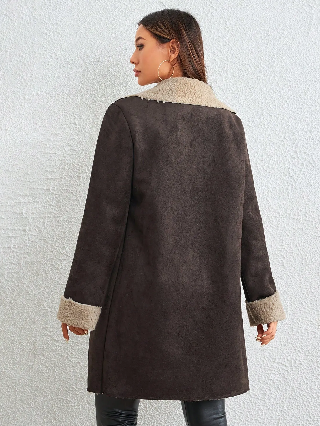 Essnce Lapel Neck Teddy Lined Button Front Coat