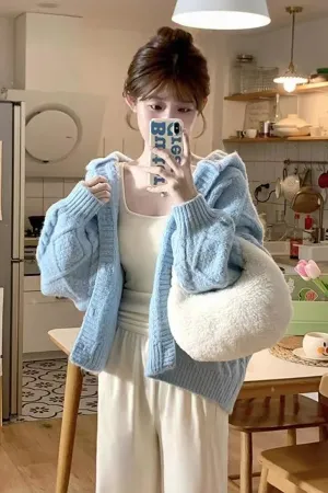 Flytonn-cute winter outfits casual winter outfits christmas outfit party look inspos Loose Sweet Knitted Hooded Sweater