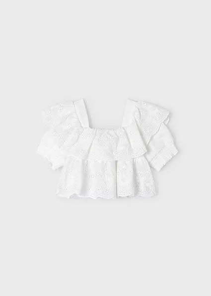 Girls Ruffled Embroidered Top