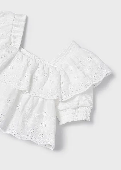 Girls Ruffled Embroidered Top