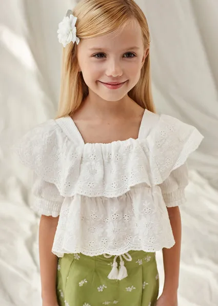 Girls Ruffled Embroidered Top
