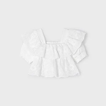 Girls Ruffled Embroidered Top