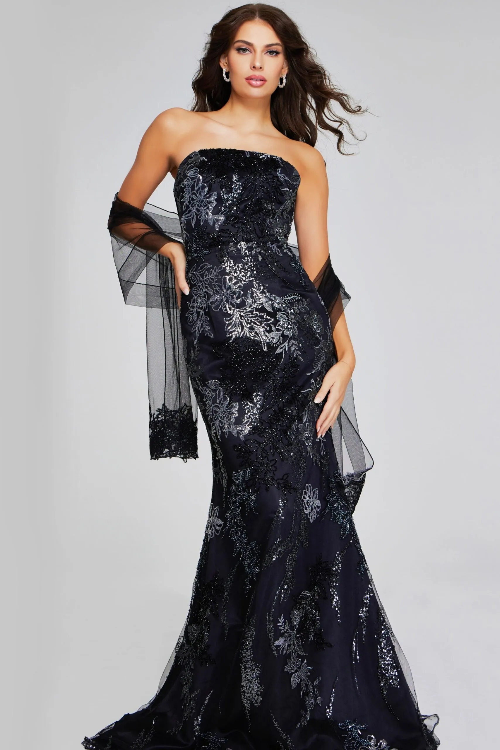 Jovani - 40604 - Strapless Mermaid Gown with Floral Embellishments