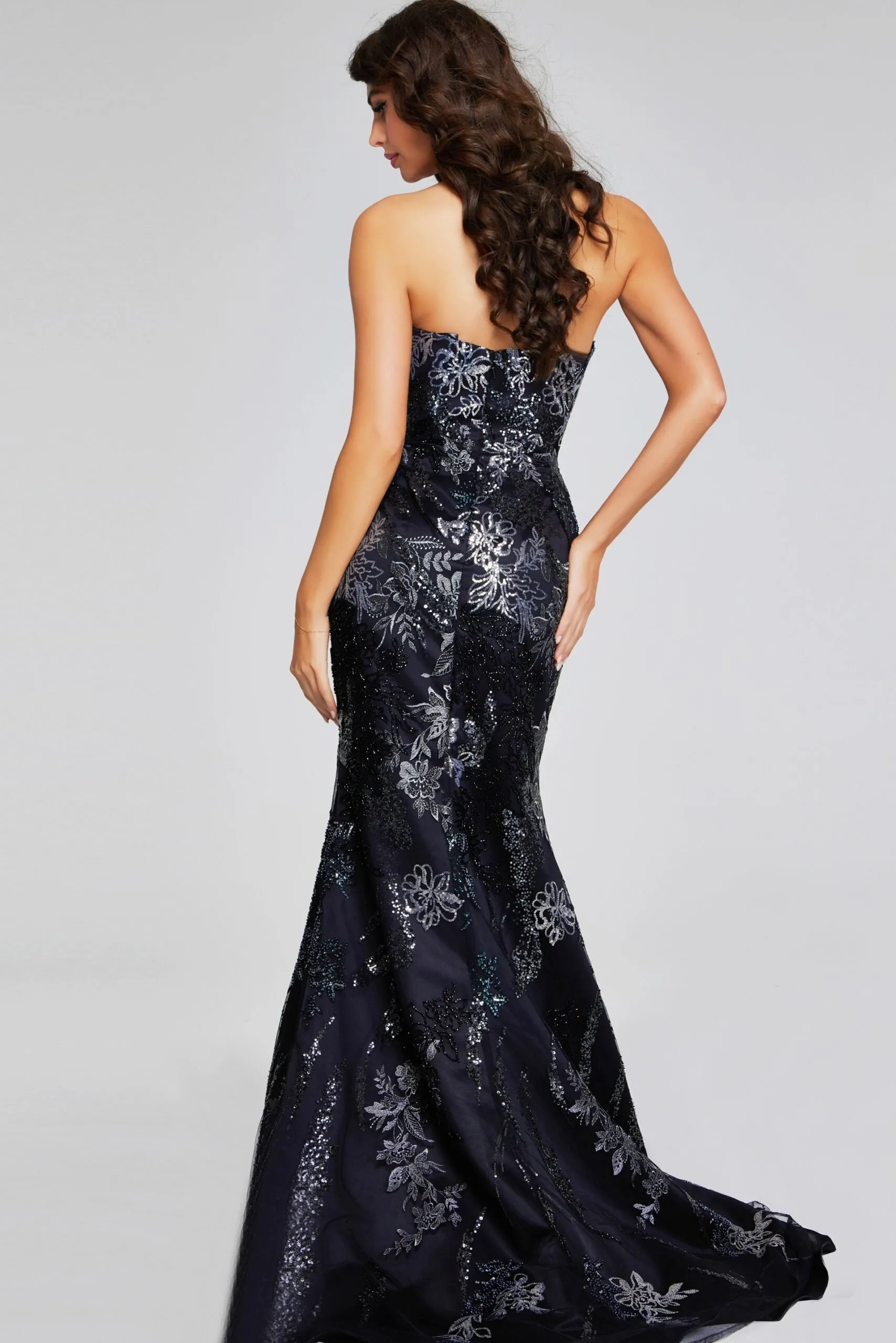 Jovani - 40604 - Strapless Mermaid Gown with Floral Embellishments