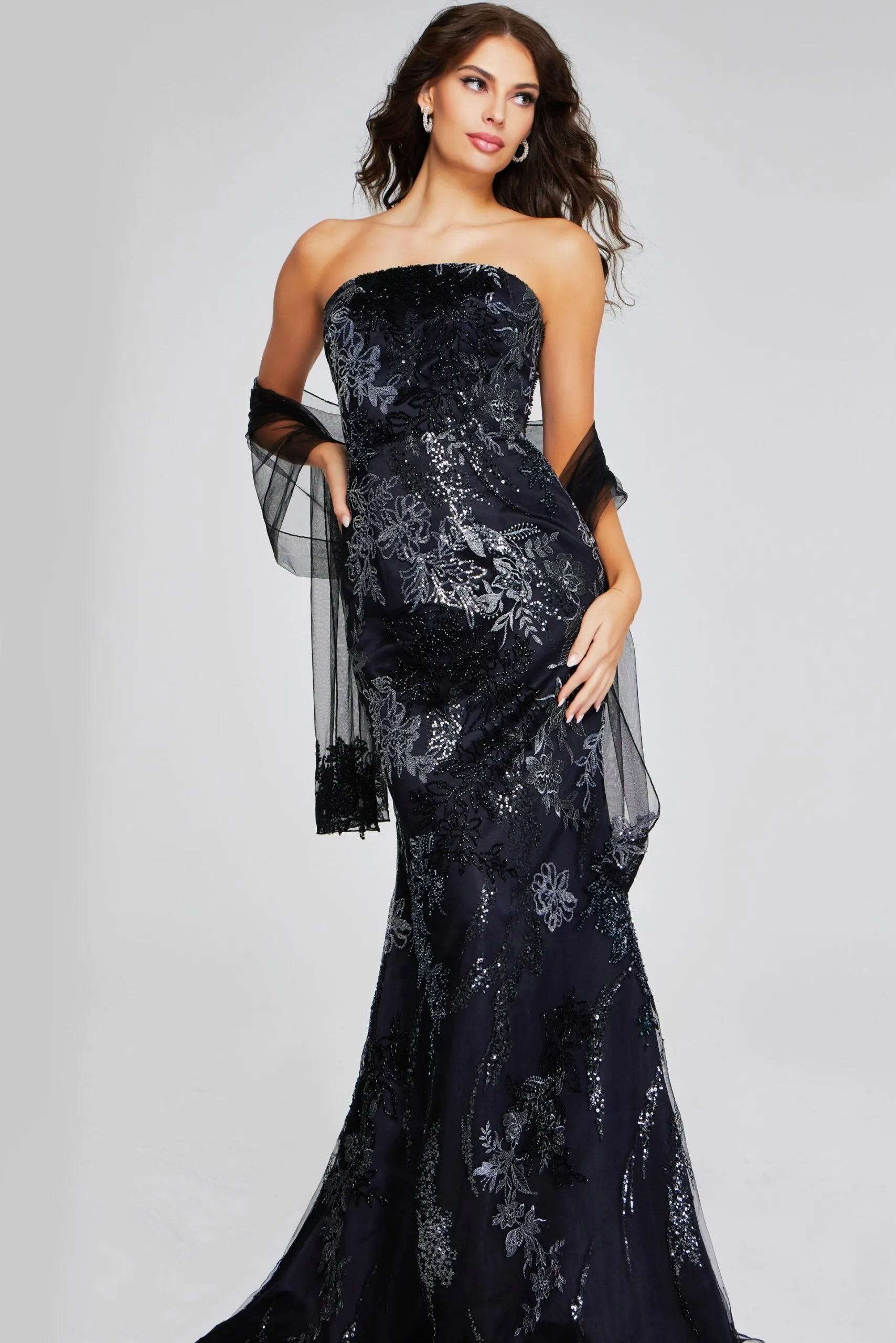 Jovani - 40604 - Strapless Mermaid Gown with Floral Embellishments