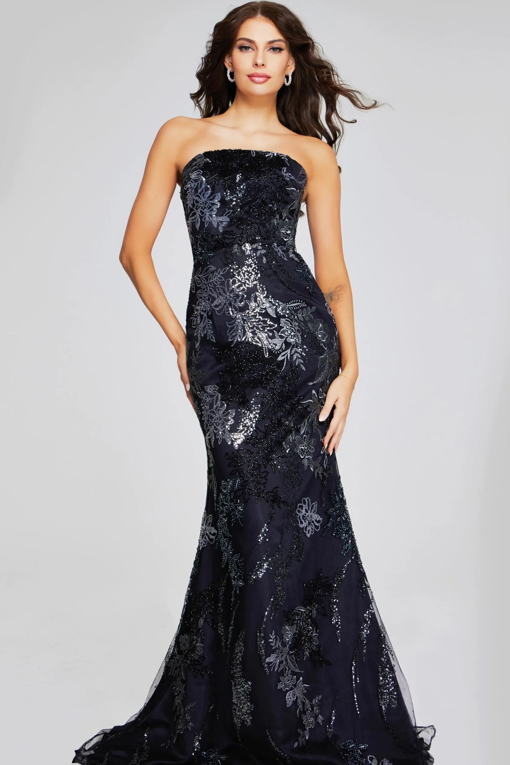 Jovani - 40604 - Strapless Mermaid Gown with Floral Embellishments