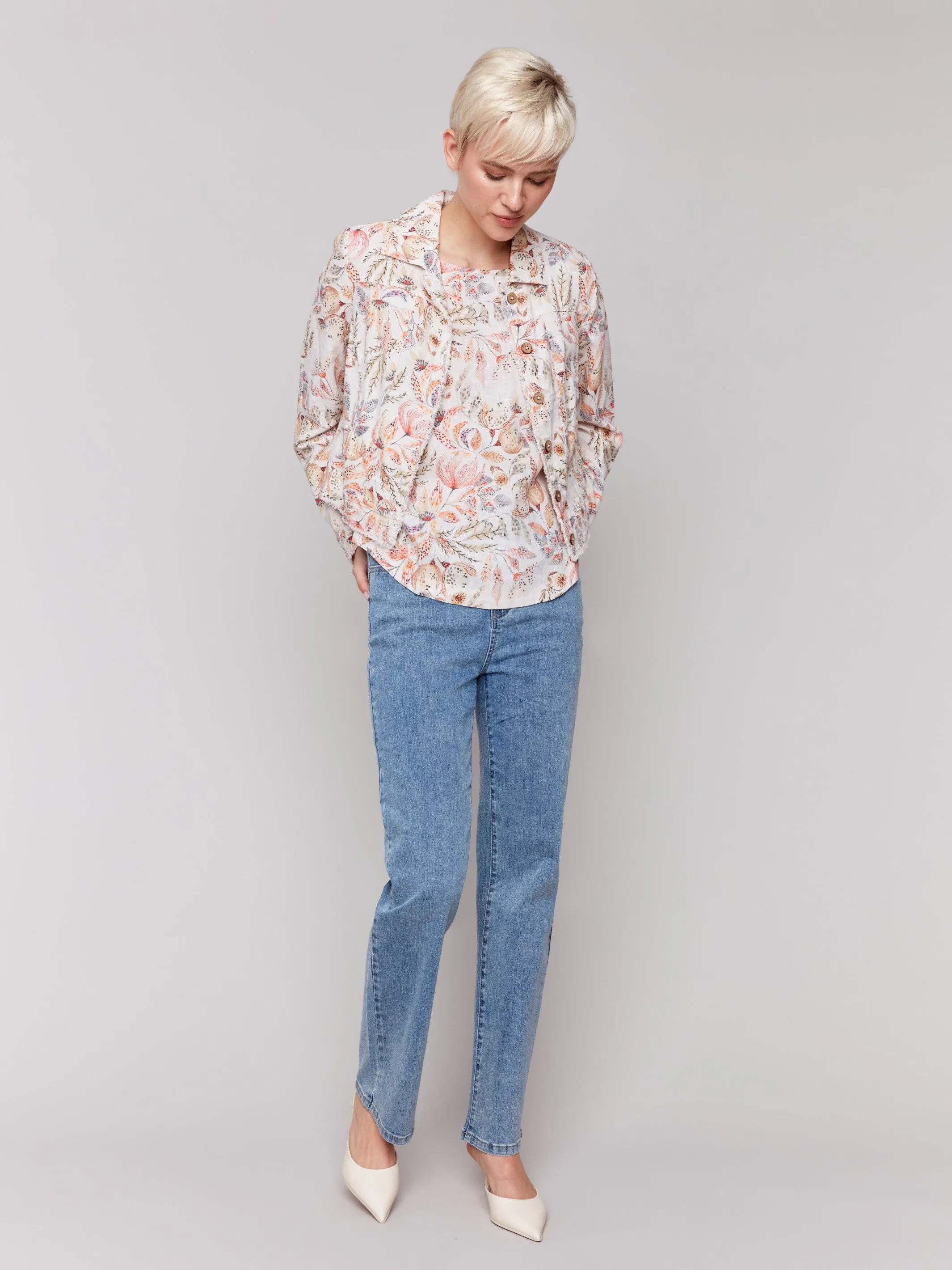 Printed Linen Blend Jacket - Tropical