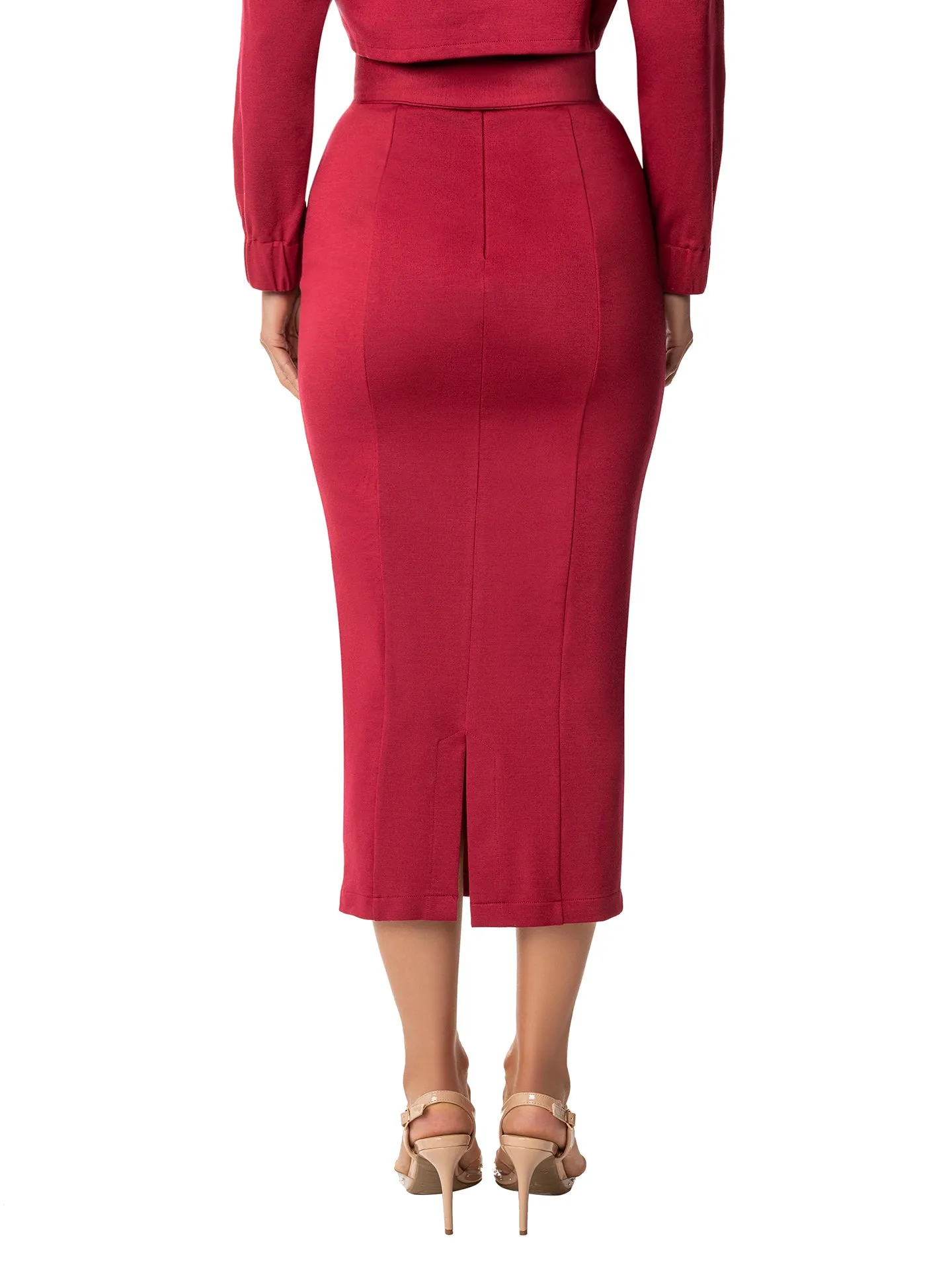 "Daphne" Burgundy Belted Pencil Skirt